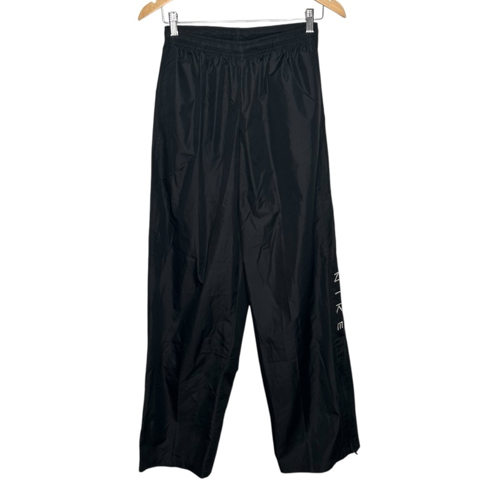 Nike Vintage Black Spell Out Zipper Bottom Windbreaker Track Pants Size Medium - Picture 2 of 7